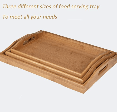Wood Serving Tray with Handles Boobam Serving Tray Set for Food,Breakfast,Dinner,Ottoman Coffee Table, Parties,Restaurants(3 Pack) - Image 5